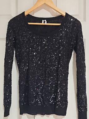 ✨ Studio Y Black Sequin Knit Top | Long Sleeve Sparkle Party Top ✨
